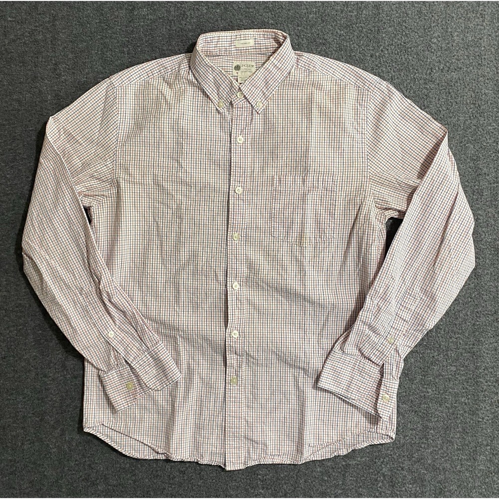 J. Crew White Red Blue Plaid Long Sleeve Dress Shirt Size M